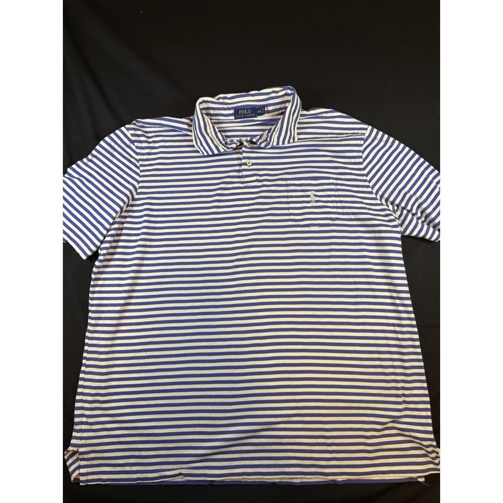 Polo Ralph Lauren Blue & White Striped Men's SS Polo Shirt, XXL